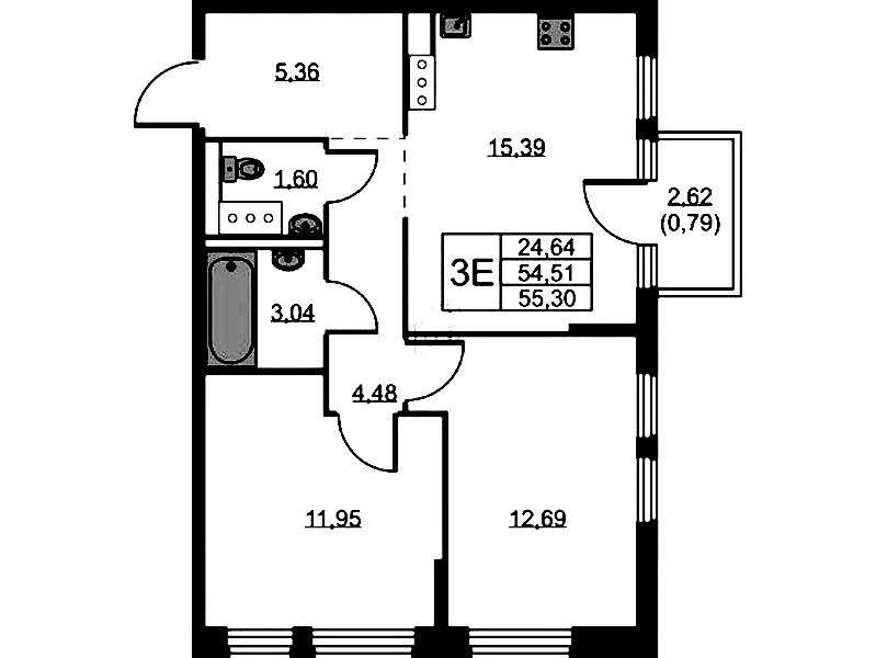 2-комнатная квартира 55.3 м², 8/11 эт., ЖК «Новое Колпино»
